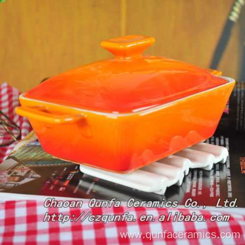 Square Ceramic Cookware With Handle And Lid